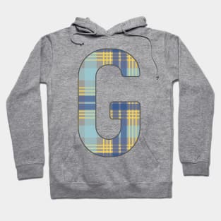 Monogram Letter G, Blue, Yellow and Grey Scottish Tartan Style Typography Design Hoodie